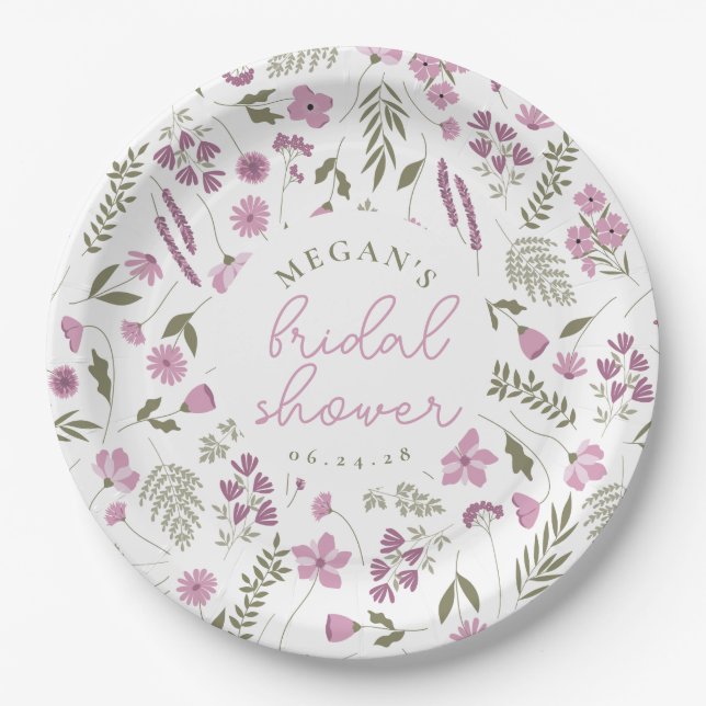 Prato De Papel Wildflower Bridal Shower Paper Plates - Purple (Frente)