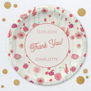 Prato De Papel Wildflower Floral Obrigado Nome Data
