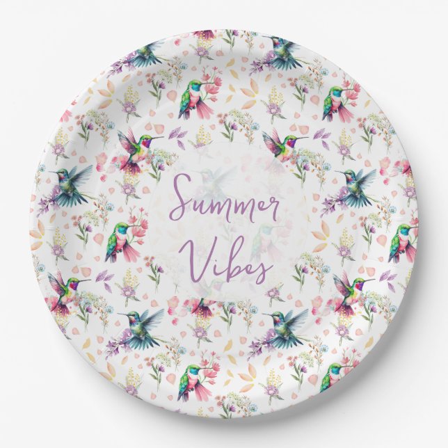Prato De Papel Wildflower & Hummingbird Summer Vibes (Frente)