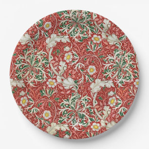 Prato De Papel William Morris Algas Flor Antiga Vermelho Verde