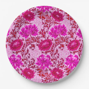 Prato De Papel William Morris Chrysanthemums Burgundy e Pink
