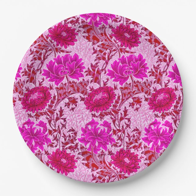 Prato De Papel William Morris Chrysanthemums Burgundy e Pink (Frente)
