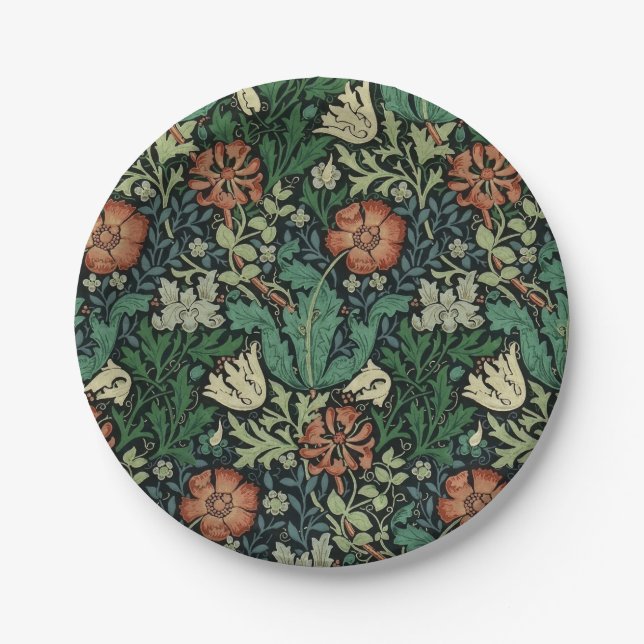 Prato De Papel William Morris Compton Floral Art Nouveau Pattern (Frente)