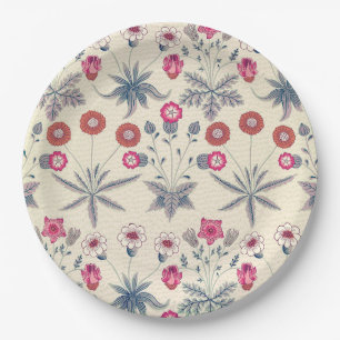 Prato De Papel William Morris Daisy Padrão Floral Vermelho Laran