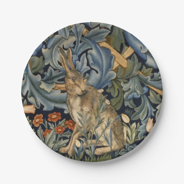 Prato De Papel William Morris Forest Rabbit Floral Art Nouveau (Frente)