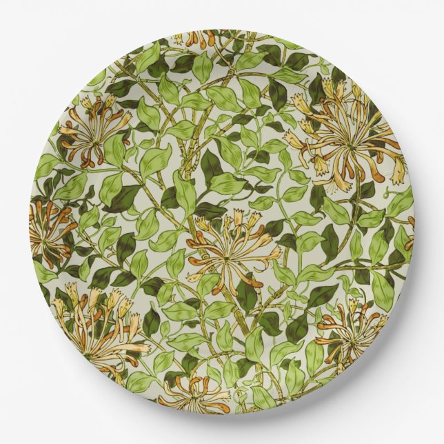 Prato De Papel William Morris Honeysuckle Flores Verdes (Frente)