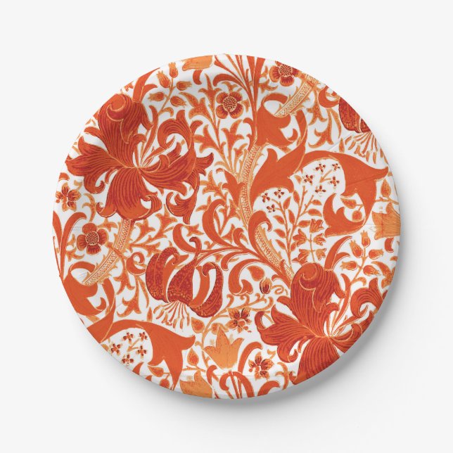 Prato De Papel William Morris Iris e Lily, Mandarin Orange (Frente)