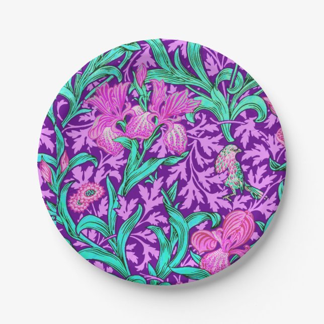 Prato De Papel William Morris Irises, Ametista Roxo (Frente)