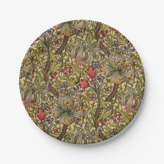Prato De Papel William Morris Ouro Lily Antique (Frente)