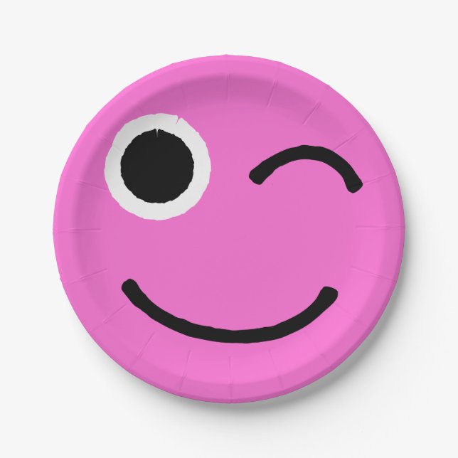 Prato De Papel Winky Face Rosa Flirking Emoticon Emojii (Frente)