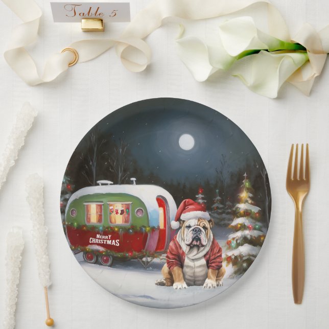 Prato De Papel Winter Bulldog Caravan Christmas Adventure (Casamento)