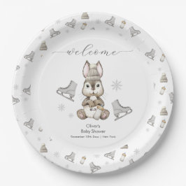 Prato De Papel Winter Bunny Ice Skate Baby Shower Welcome