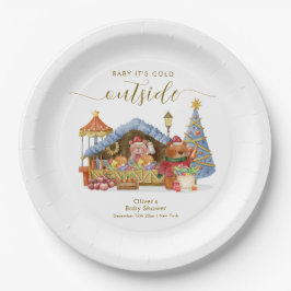 Prato De Papel Winter Farmer Market Teddy Bear Baby Shower 