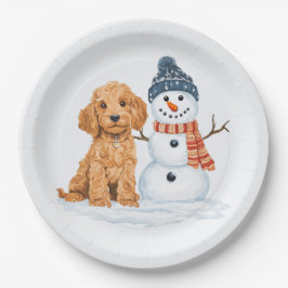 Prato De Papel Winter Goldendoodle Dog Cute Snowman