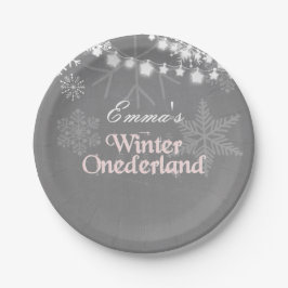 Prato De Papel Winter onederland Birthday Paper Plates Snowflakes