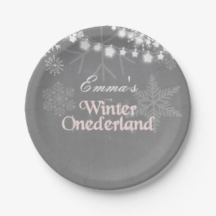 Prato De Papel Winter onederland Birthday Paper Plates Snowflakes