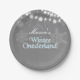 Prato De Papel Winter onederland Birthday Paper Plates Snowflakes