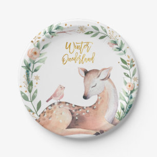 Prato De Papel Winter ONEderland Dourado Greenery Deer Woodland