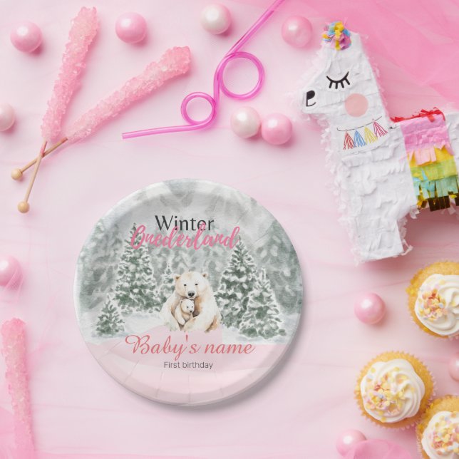 Prato De Papel Winter Onederland First Birday Bear Snowy Forest (Festa)