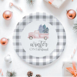 Prato De Papel Winter Onederland First Birday - caminhão rosa