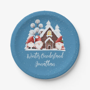 Prato De Papel Winter Onederland First Birthday Cute gnomos
