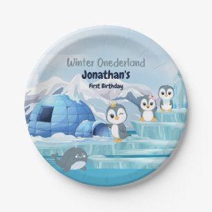 Prato De Papel Winter Onederland First Birthday Cute Penguin Iglo