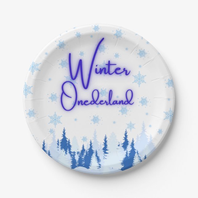 Prato De Papel Winter Onederland First Birthday Party Plates (Frente)