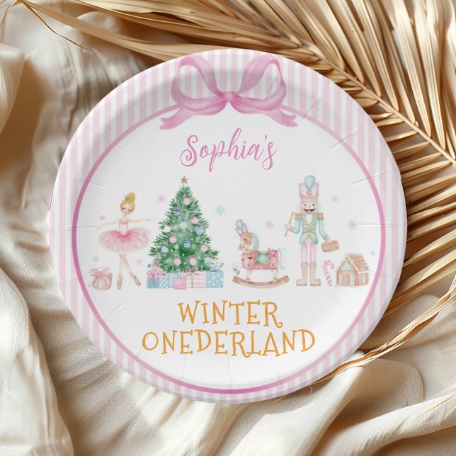 Prato De Papel Winter Onederland Nutcracker Pink Girl Birthday (Criador carregado)