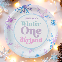 Prato De Papel Winter Onederland Snowflakes Girl Snow Birday