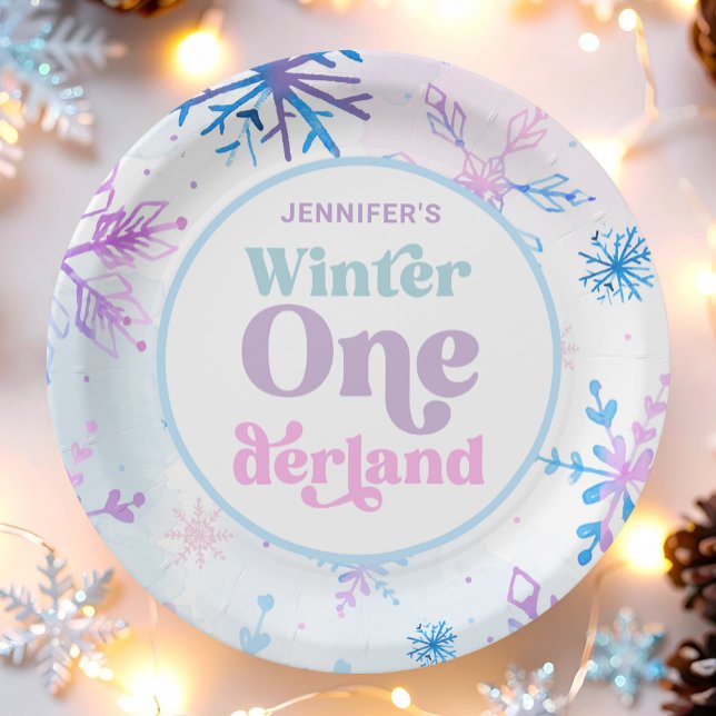 Prato De Papel Winter Onederland Snowflakes Girl Snow Birday (Criador carregado)