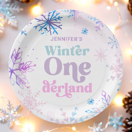 Prato De Papel Winter Onederland Snowflakes Girl Snow Birday