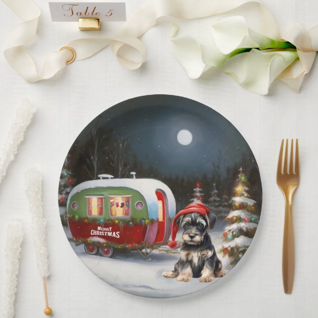 Prato De Papel Winter Schnauzer Caravan Christmas Adventure (Casamento)
