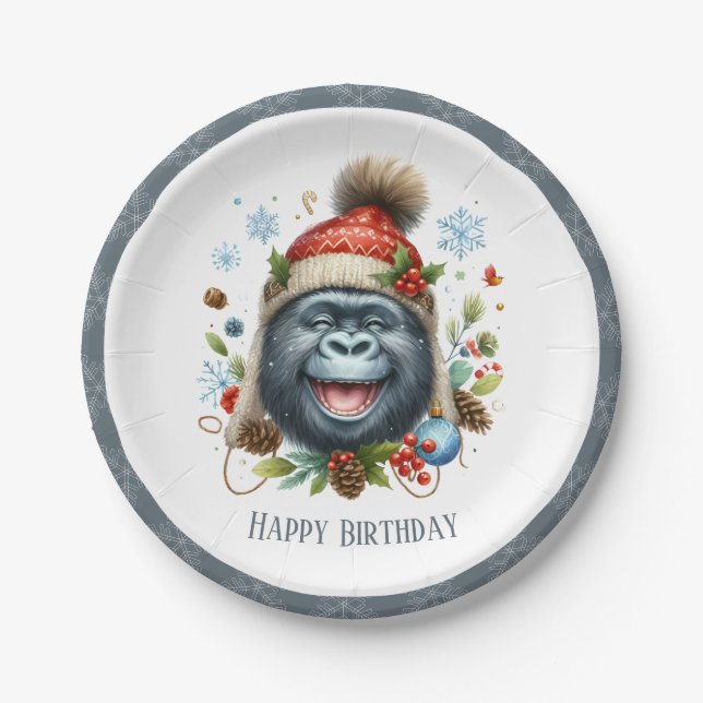 Prato De Papel Winter Vibes Gorilla - Aniversário (Frente)