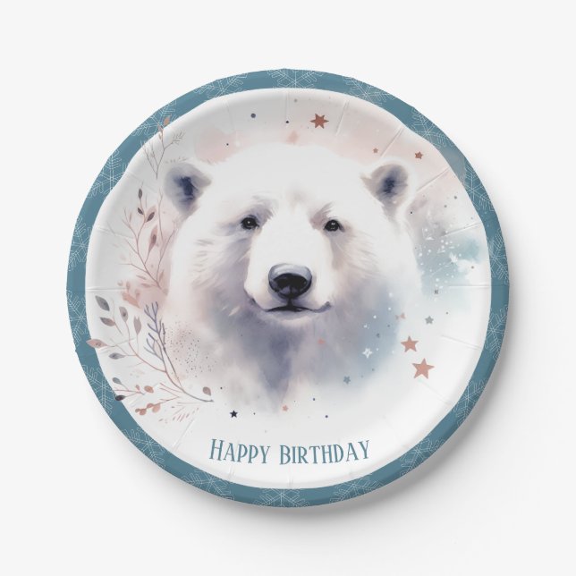 Prato De Papel Winter Vibes Polar Bear Birthday (Frente)