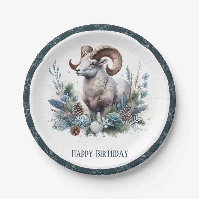 Prato De Papel Winter Vibes Rocky Mountain Bighorn Shethday (Frente)