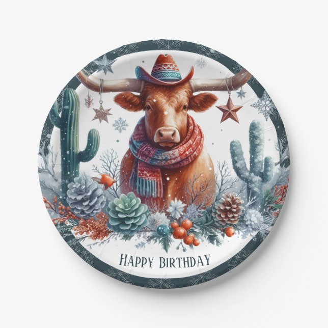 Prato De Papel Winter Vibes Texas Longhorn Birthday (Frente)