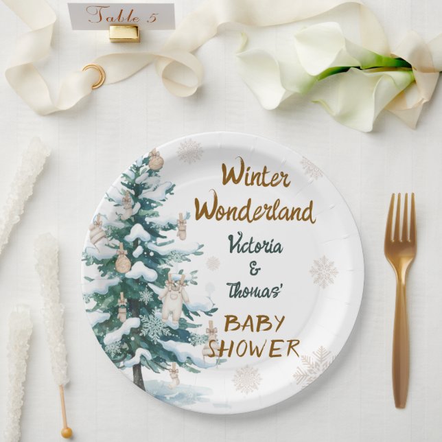 Prato De Papel Winter Wonderland Baby Shower  (Casamento)