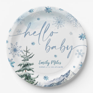 Prato De Papel Winter Wonderland Hello Baby Paper Plates