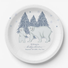 Prato De Papel Winter Woodland Forest Polar Bear Baby Shower 