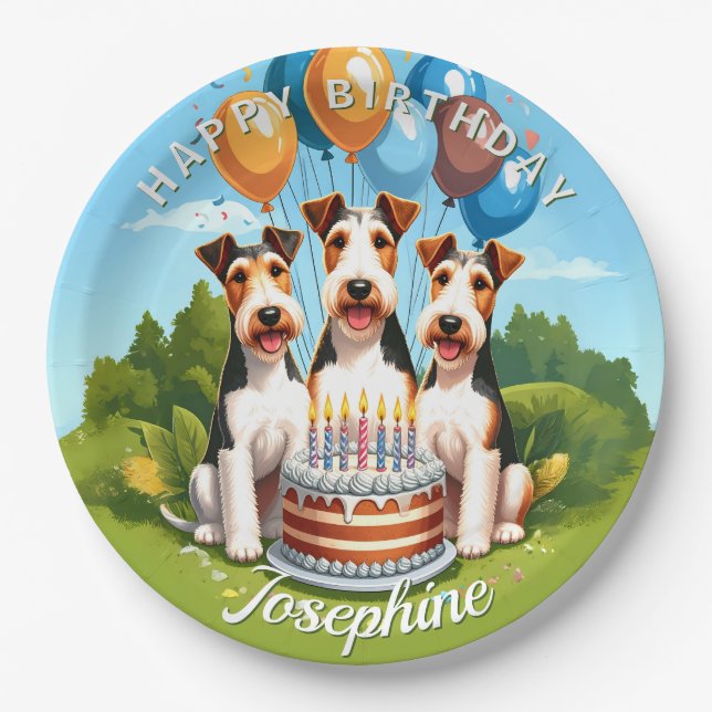 Prato De Papel Wire Hair Fox Terriers Birthday Party (Frente)