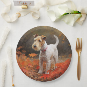 Prato De Papel Wirefox Terrier em Folhas Caídas de Outono Inspira