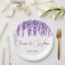 Prato De Papel Wisteria Púrpura aquarela Floral Casamento