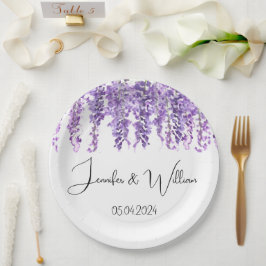 Prato De Papel Wisteria Púrpura aquarela Floral Casamento