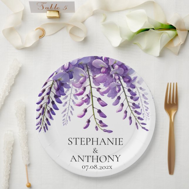 Prato De Papel Wisteria Rustic Purple Floral Elegant Wedding (Casamento)