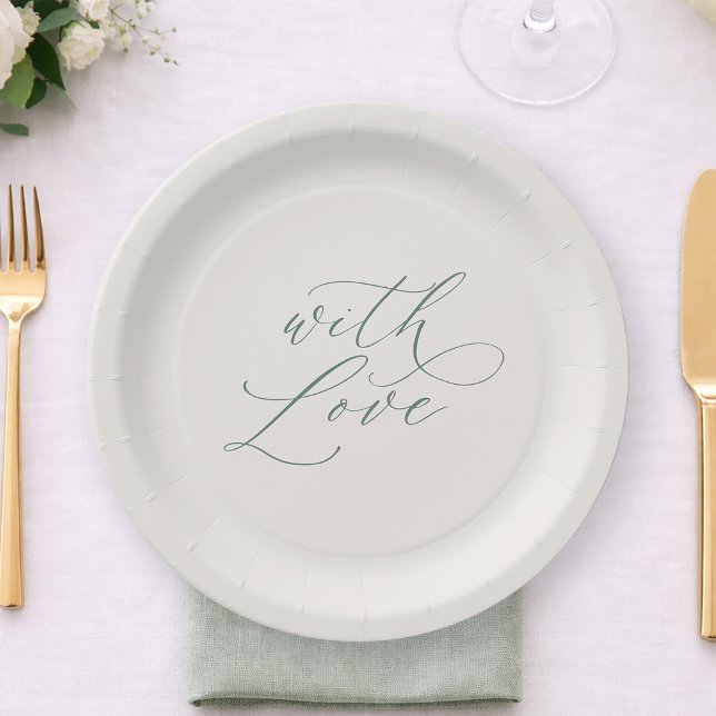 Prato De Papel With Love Sage Green Wedding Plates (Criador carregado)