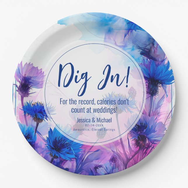 Prato De Papel 💍 Witty Cornflower e Elegância Lavanda (Frente)