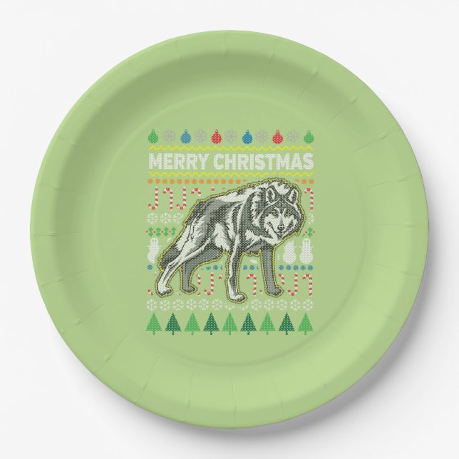 Prato De Papel Wolf Ugly Christmas Sweater (Frente)