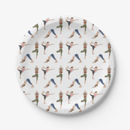 Prato De Papel Women In Yoga Poses Colorful Workout Pattern