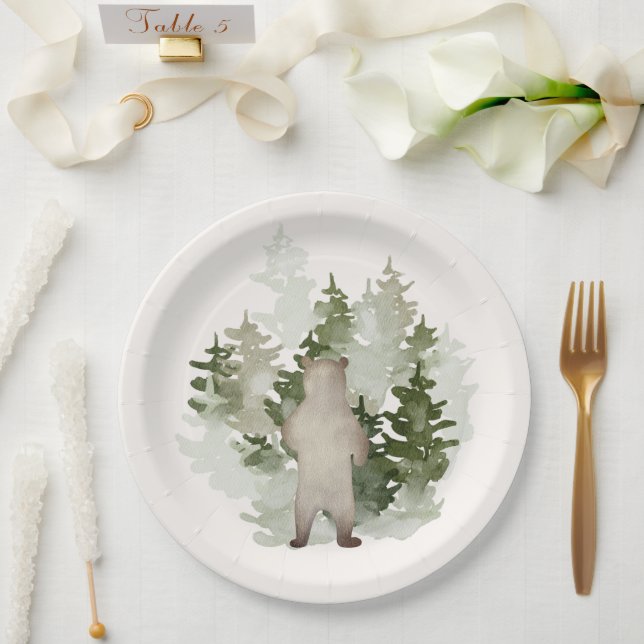 Prato De Papel Woodland Adventure Gênero Chá de fraldas neutro (Casamento)