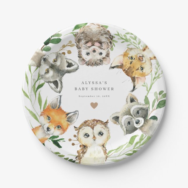 Prato De Papel Woodland Animals Baby Shower Paper Plates (Frente)